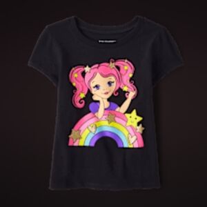 Black Kids T-Shirt with Rainbow and Stars Design